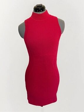 Parker Women's Red Pink Stretch Ribbed Sleeveless Bodycon Mini Dress Size Small